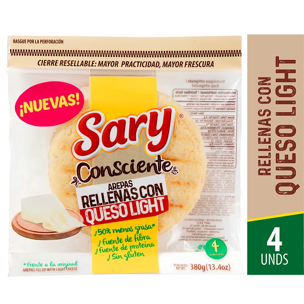 AREPA RELLE QUESO LIGHT SARY 4 UND*380GR